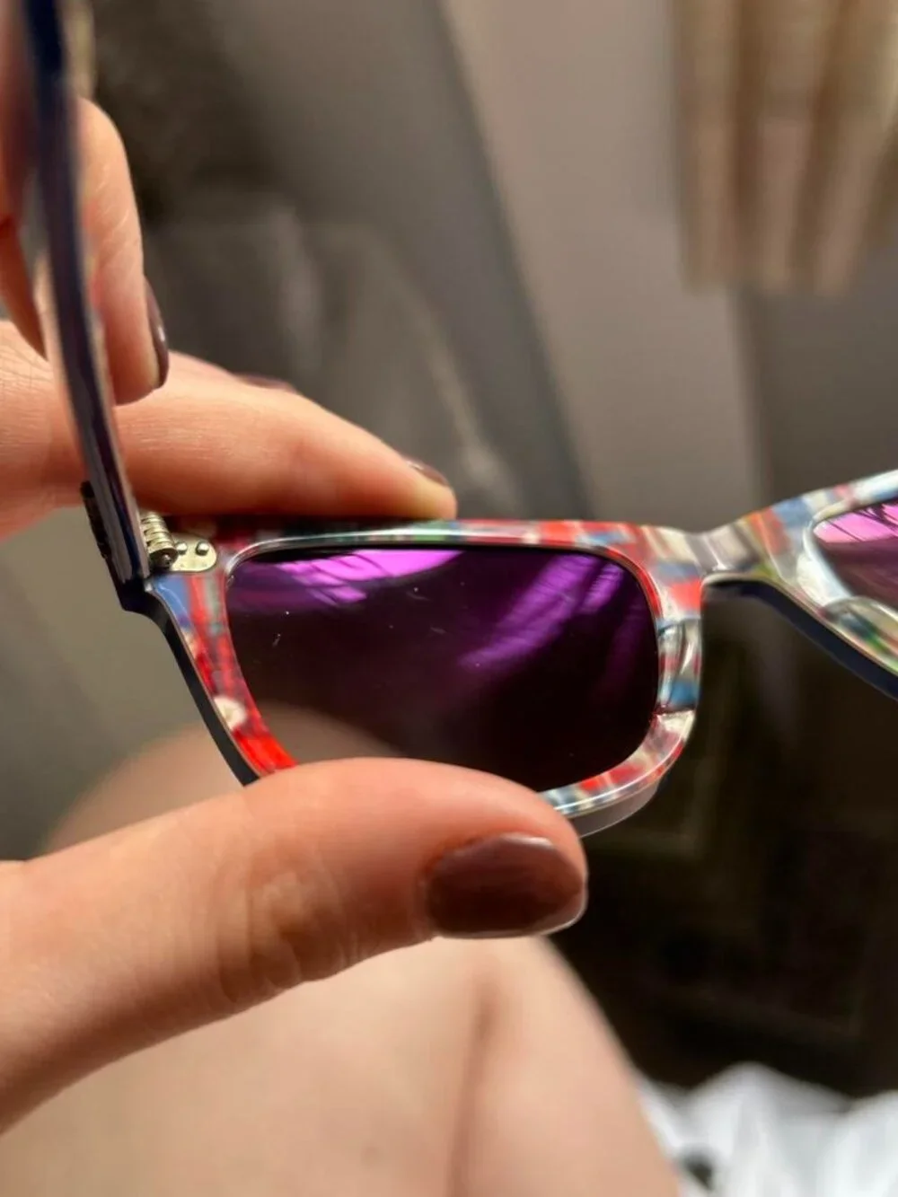Ray Ban Blue Wayfarer Sunglasses with Interior Plaid Print with Case